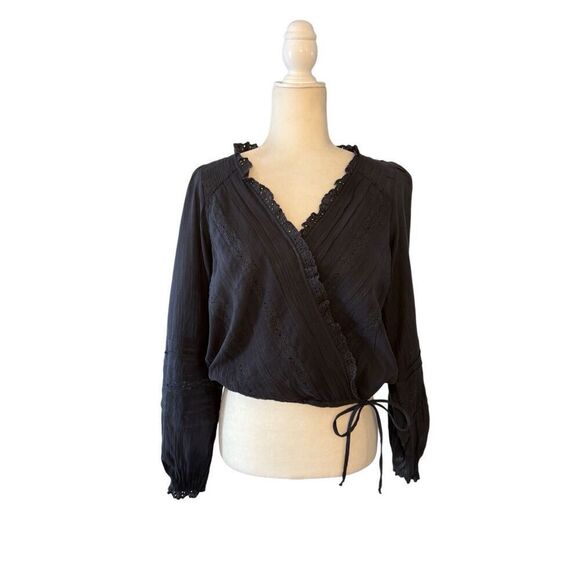American Eagle long sleeve wrap front blouse in deep navy - M - Picture 1 of 8